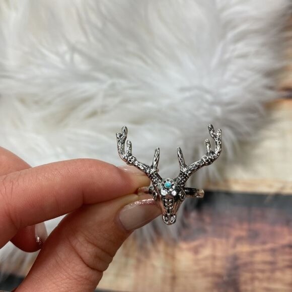 Deer Turquoise Adjustable Western Ring - Picture 4 of 5